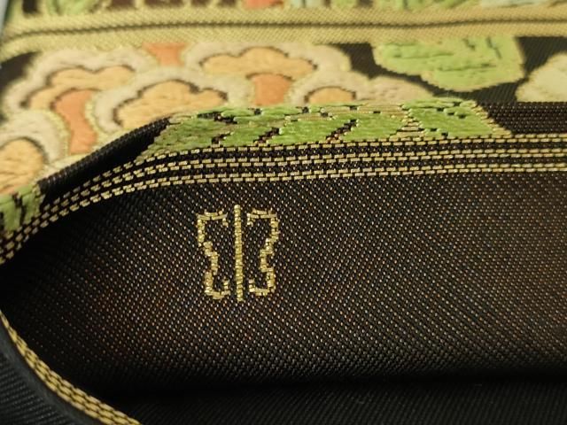 平和屋本店□極上 西陣 川島織物 六通柄 本袋帯 唐織 鳳凰草花文 黒地