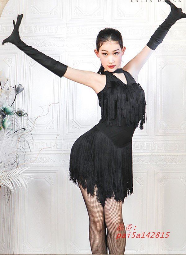 ラテン 衣装 ラテンドレス 社交ダンス衣装 ダンスウエア 黒 チャチャ 豪華なドレス サンバ pai5a142815