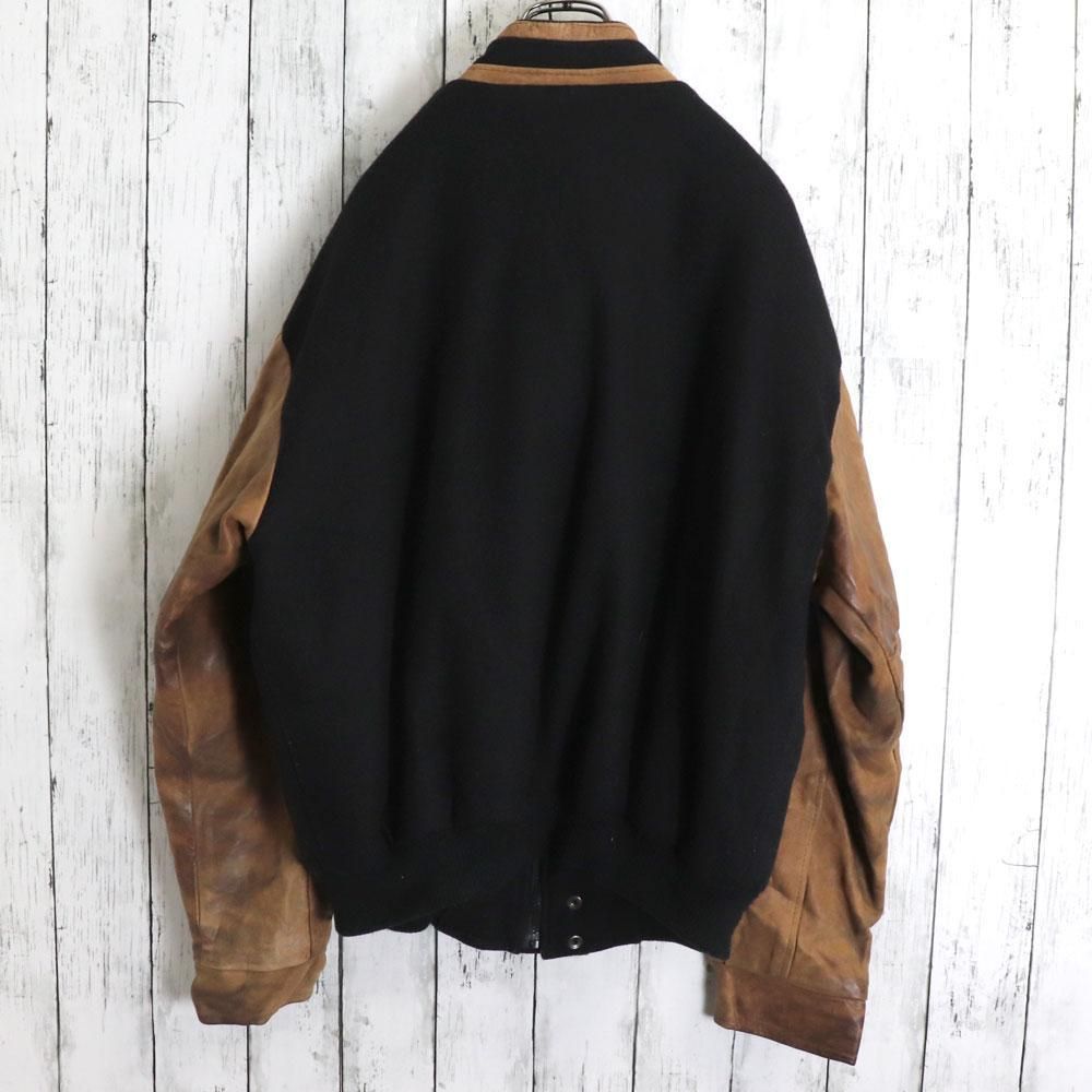 90ｓ SPORTSWEAR　カナダ製　スタジャン　袖本革　太アーム 90sCANADA SPORTSWEAR カナダ製 スタジャン 袖本革 太アーム LL