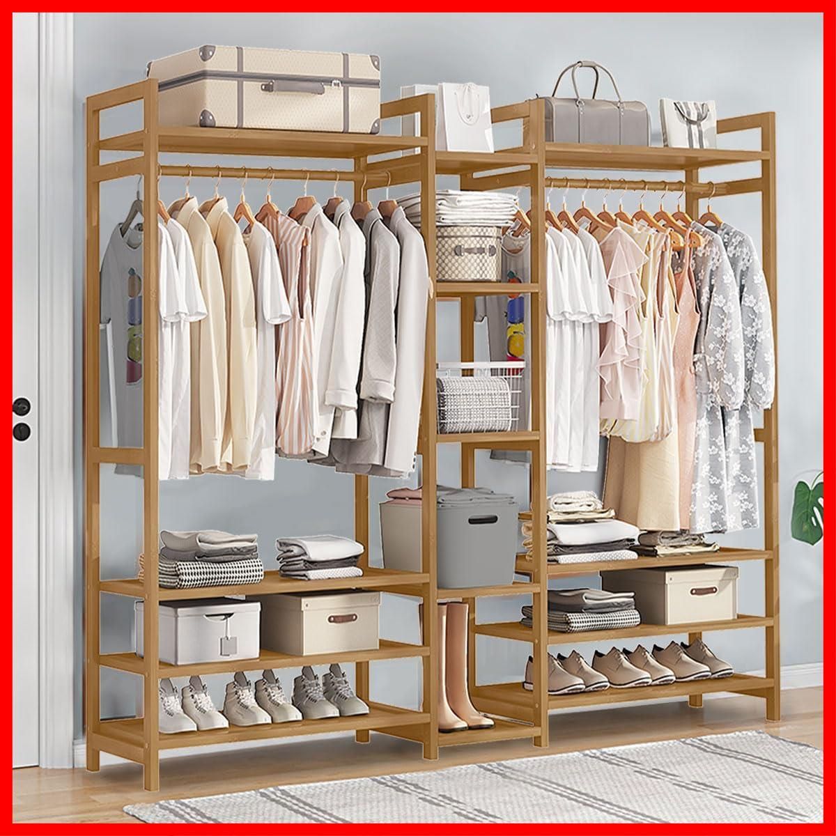 ✨セール中✨ ハンガーラック 天然竹製 衣類収納棚 洋服ラック Amazon.co.jp: PASRLD ハンガーラック 天然竹製 ワードローブ