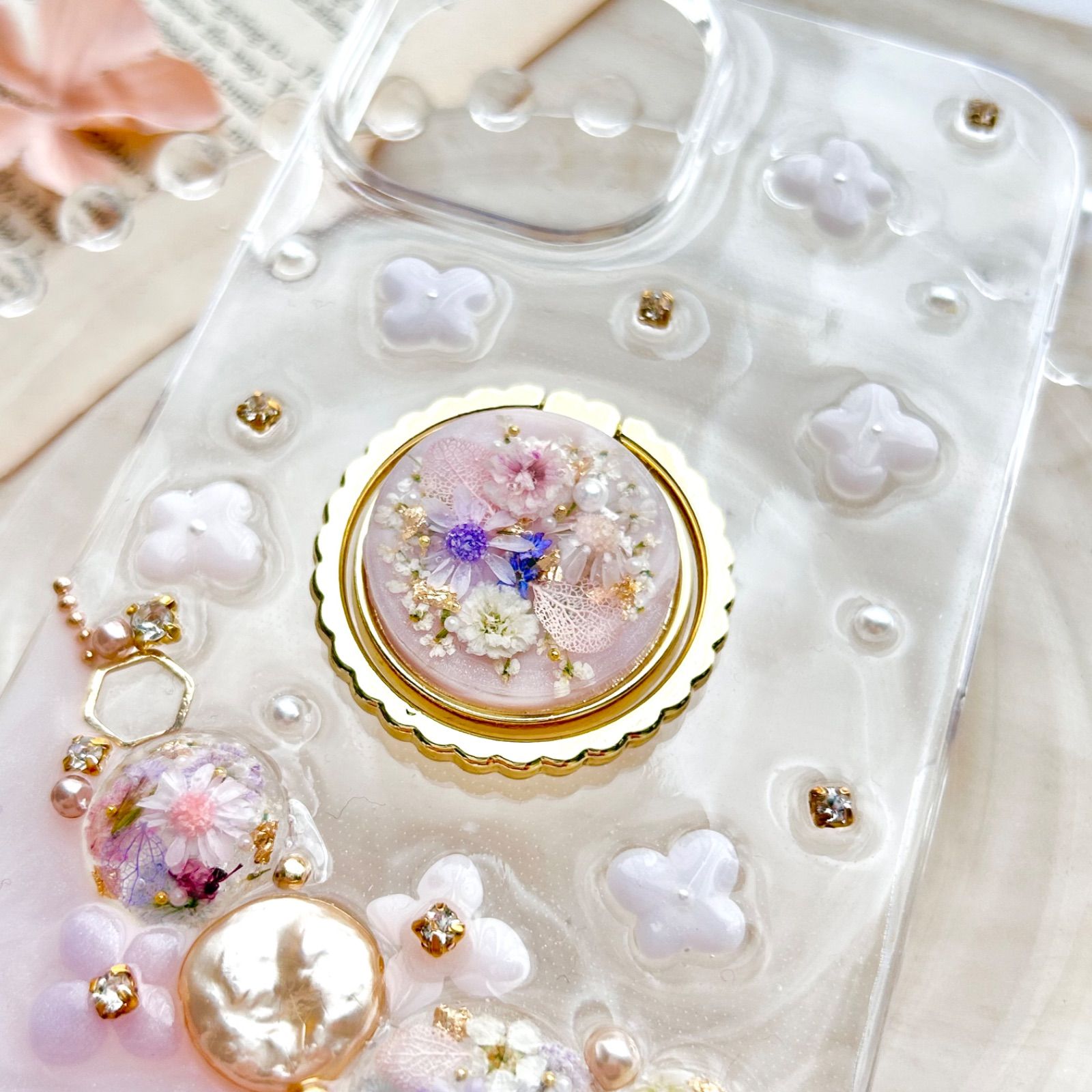 iPhoneケース スマホケース ハンドメイド 紫陽花 jewelry 押し花