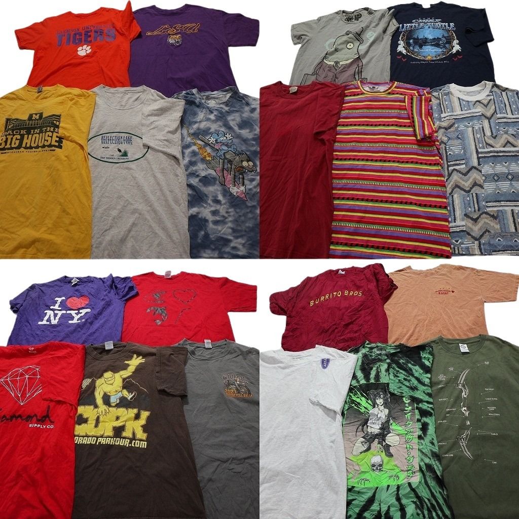 古着卸 まとめ売り カラーmix 半袖Tシャツ 20枚セット メンズ L タイダイ柄 チームロゴ ワンポイント 英文字 古着 NC3862