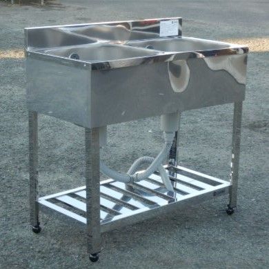 タニコー 業務用 ステンレス 2槽 シンク W90 D45 H80(+9)cm 厨房 バックガードあり TX-2S-945 中古サンウェーブ 業務用 ステンレス 2槽 シンク W100 D45 H81(+9)cm