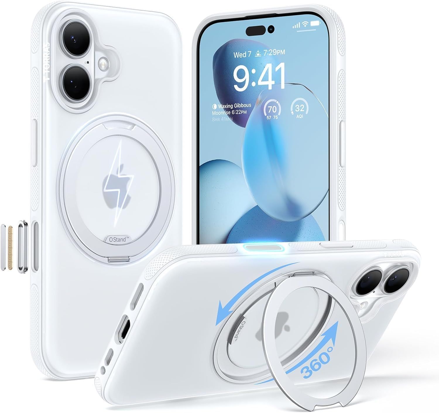 新着商品 TORRAS iPhone 16 用 ケース カメラコントロールボタン付き カチカチ 360度回転スタンド 縦横両対応 マグネット搭載 MagSafe対応 米軍MIL規格耐衝撃 リング 指紋防止 黄変防止 マグセーフ対応 レンズ保護 滑り止