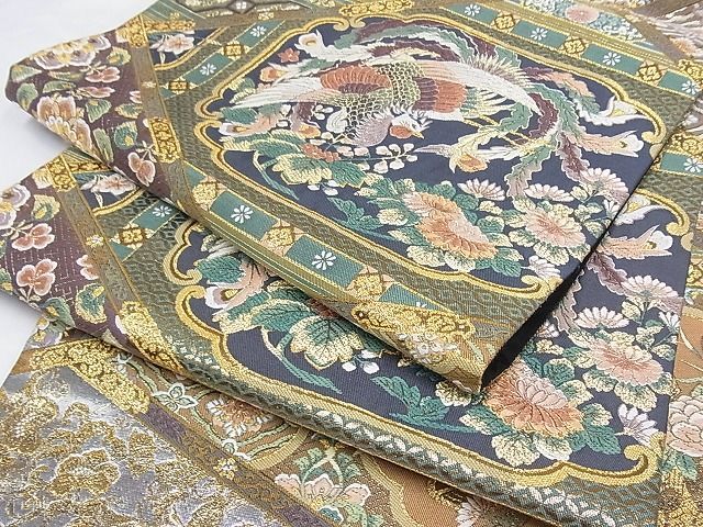 平和屋-こころ店■六通柄袋帯 九百織 小袖類取 金銀糸 正絹 逸品 A-br5535