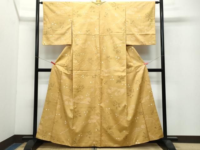 平和屋着物▽上質な紬 単衣 風景文 正絹 逸品 CAAW1395xi