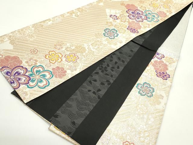 平和屋着物◎全通柄袋帯 霞文 金糸 正絹 逸品 未使用 CAAT5168ft