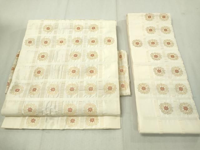 平和屋着物○つけ帯 格子花文 吉野間道 金糸 正絹 逸品 CAAV8701vp