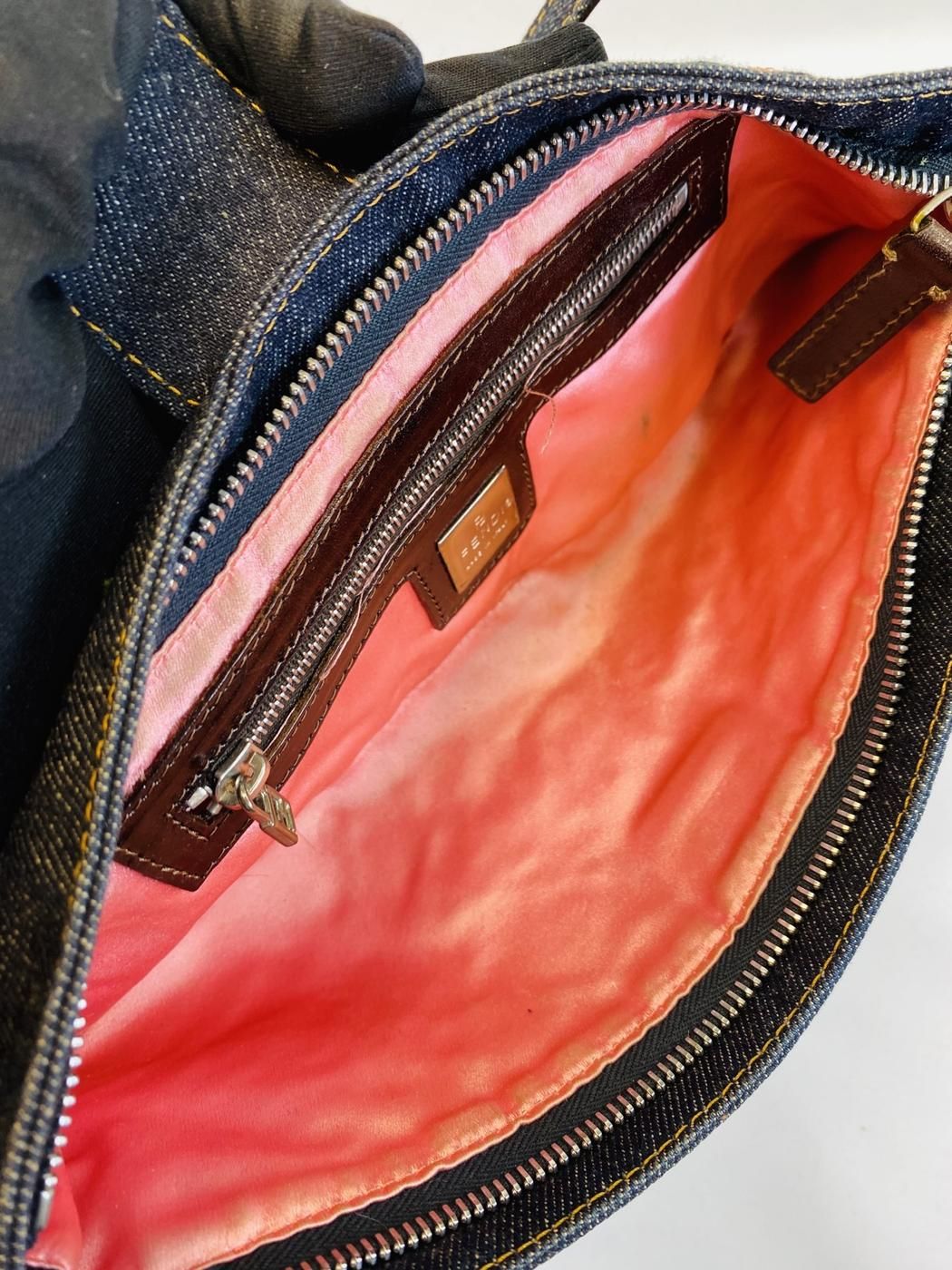 FENDI デニム マンマバケット ショルダーバッグ 花柄 9625 フェンディ FENDI フラワー デニム マンマバケット ショルダー