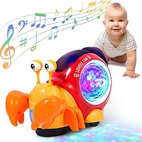 #4 オレンジ 子供向け、音楽這うカニ、シミュレーションカニおもちゃ、自動的に障害物を回避する、インタラクティブな学習と開発のおもちゃ、LEDライト付き、USB充電式 知育玩具