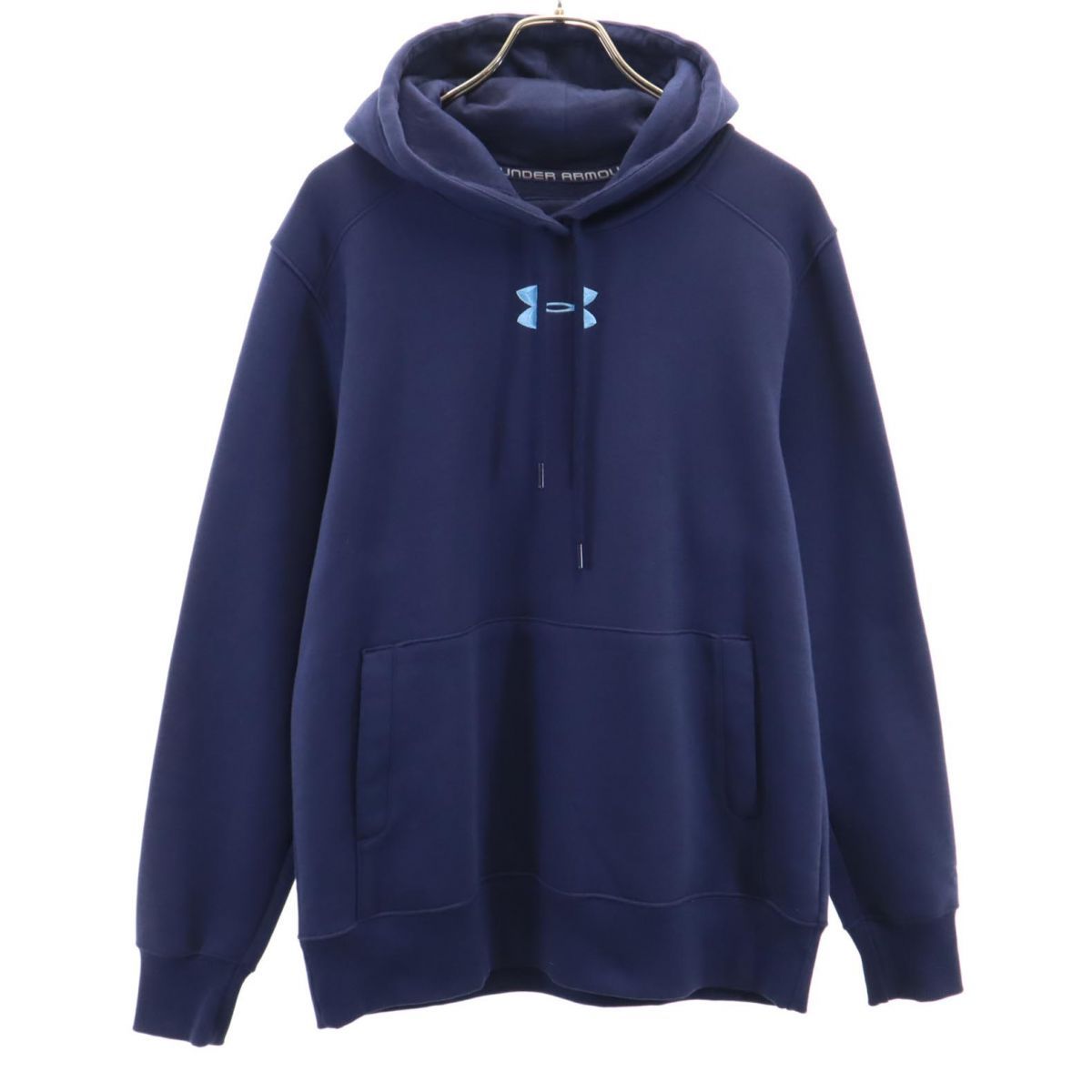 アンダーアーマー 長袖 スウェットパーカー LG ネイビー系 UNDER ARMOUR 裏起毛 メンズ 古着 【240210】