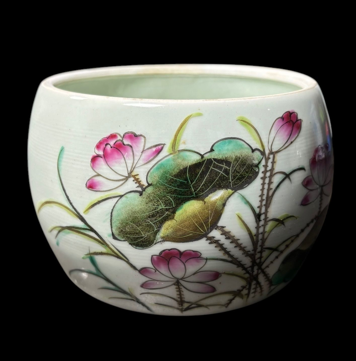 壺 [草花蓮鳥絵] 同治年製 中国雑貨 染付 フラワーベース 花瓶