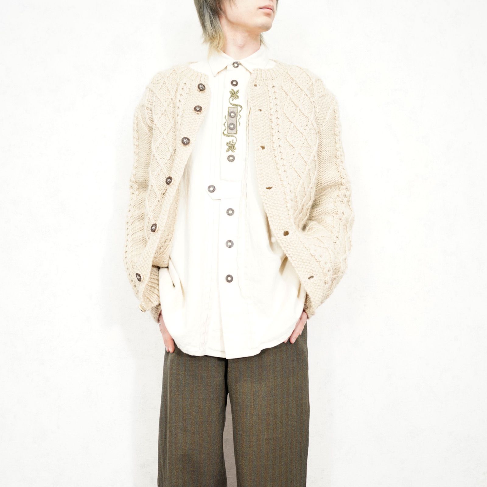 EU VINTAGE CABLE DESIGN TYROLEAN KNIT CARDIGAN/ヨーロッパ古着ケーブルデザインチロリアンニットカーディガン