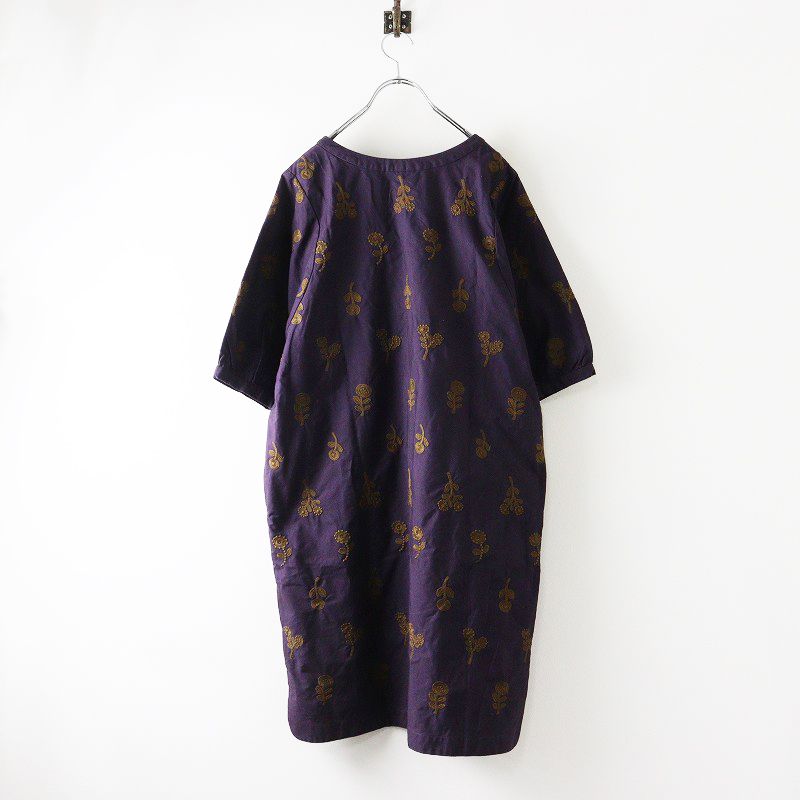 ミナペルホネン ランドリー mina perhonen laundry bonheur 刺繍 ワンピース 38 パープル|花柄ドレス 2400014611250