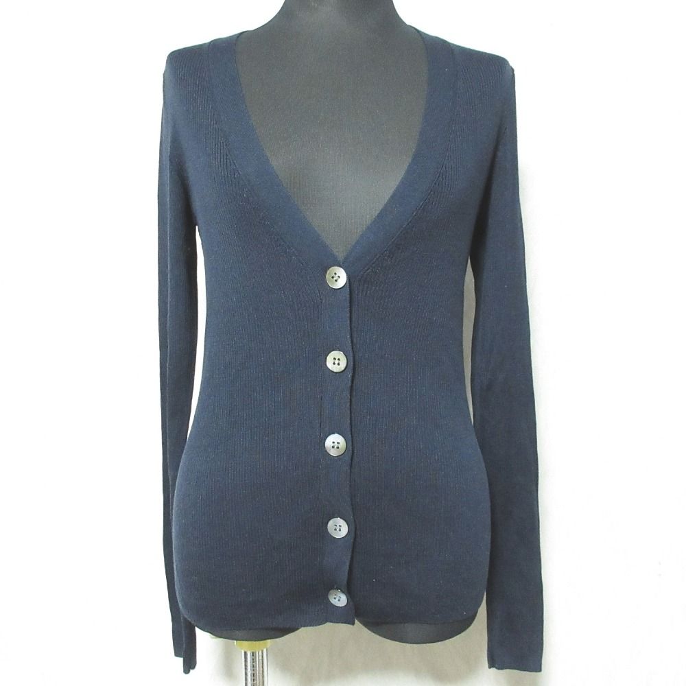 美品 UNITED ARROWS ユナイテッドアローズ Vネック シルクリブニットカーディガン 1528-136-0081 ネイビー レディース 古着 中古 美品 UNITED ARROWS ユナイテッドアローズ Vネック シルク