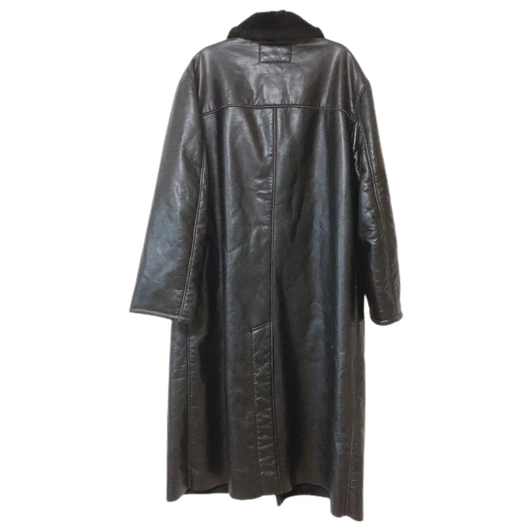 イタリア製　ムートンコート　ブラック　VINTAGE　80s〜90s Z1516 ARMANI JEANS レザーロングコート ムートン 黒 ブラック メンズ