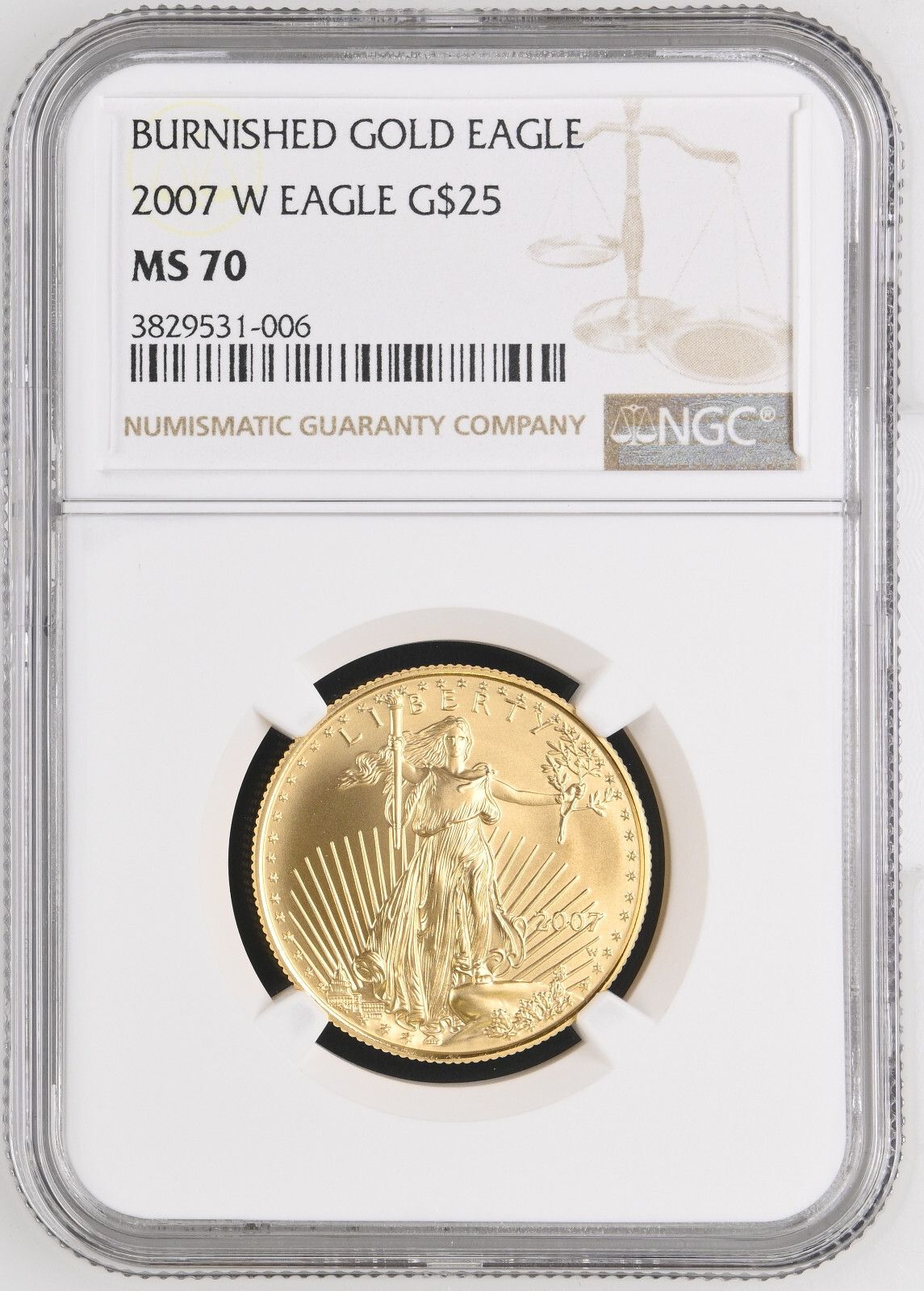 2007 W $25 1|2 Oz G American EAGLE Burnished Uncirculated Coin NGC MS70 GEM