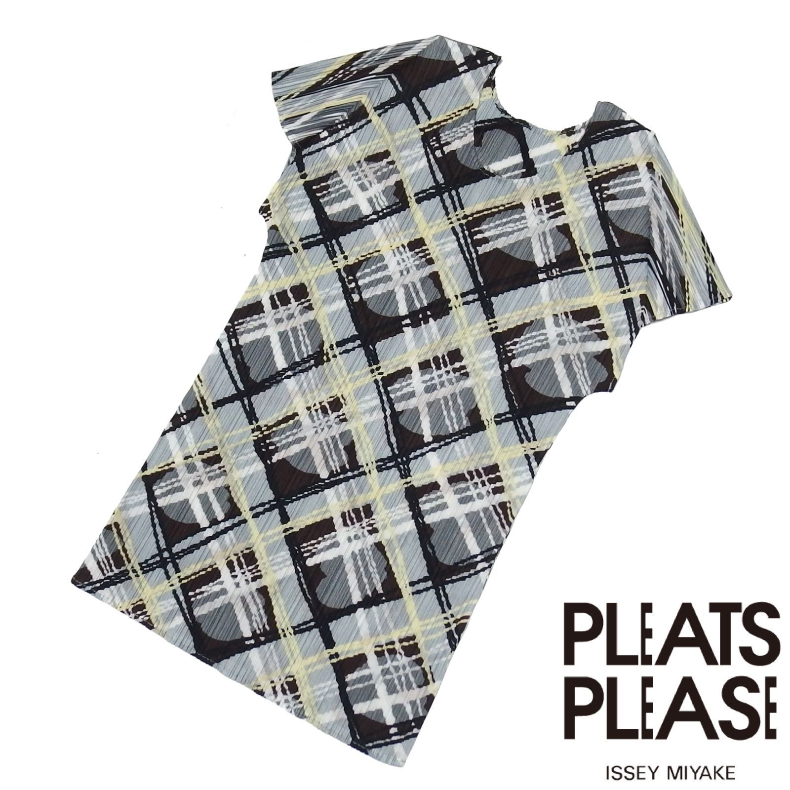 極美品☆PLEATS PLEASE ISSEY MIYAKE プリーツ チェック 半袖 