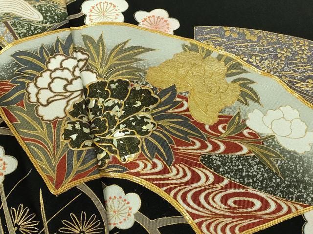 平和屋着物□豪華黒留袖 作家物 駒刺繍 地紙吉祥花文 金銀彩