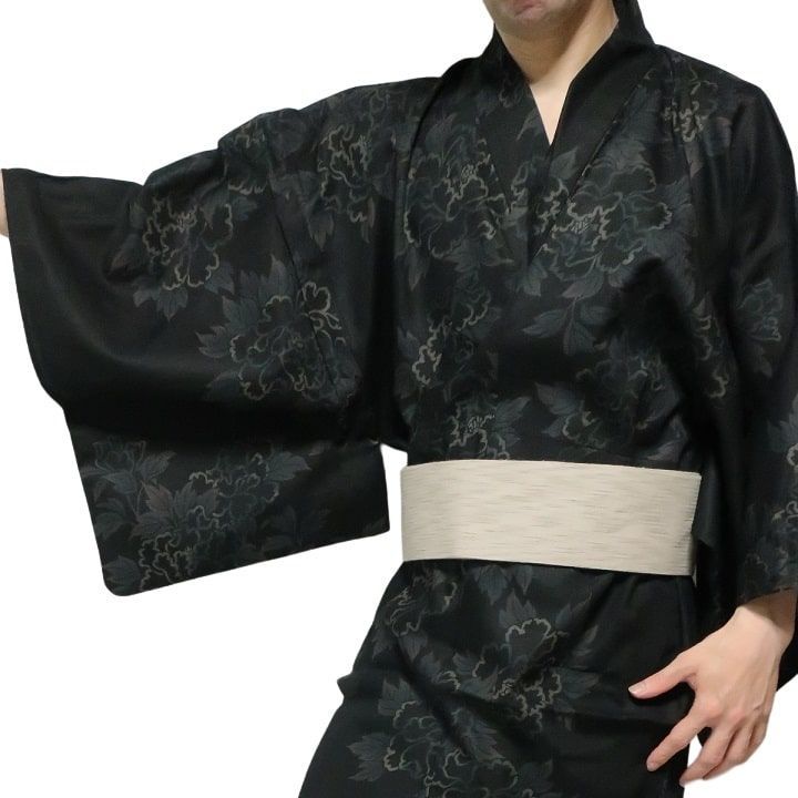 浴衣 メンズ セット ゆかた/帯/2点セット 牡丹/ぼたん/ボタン/小柄 和