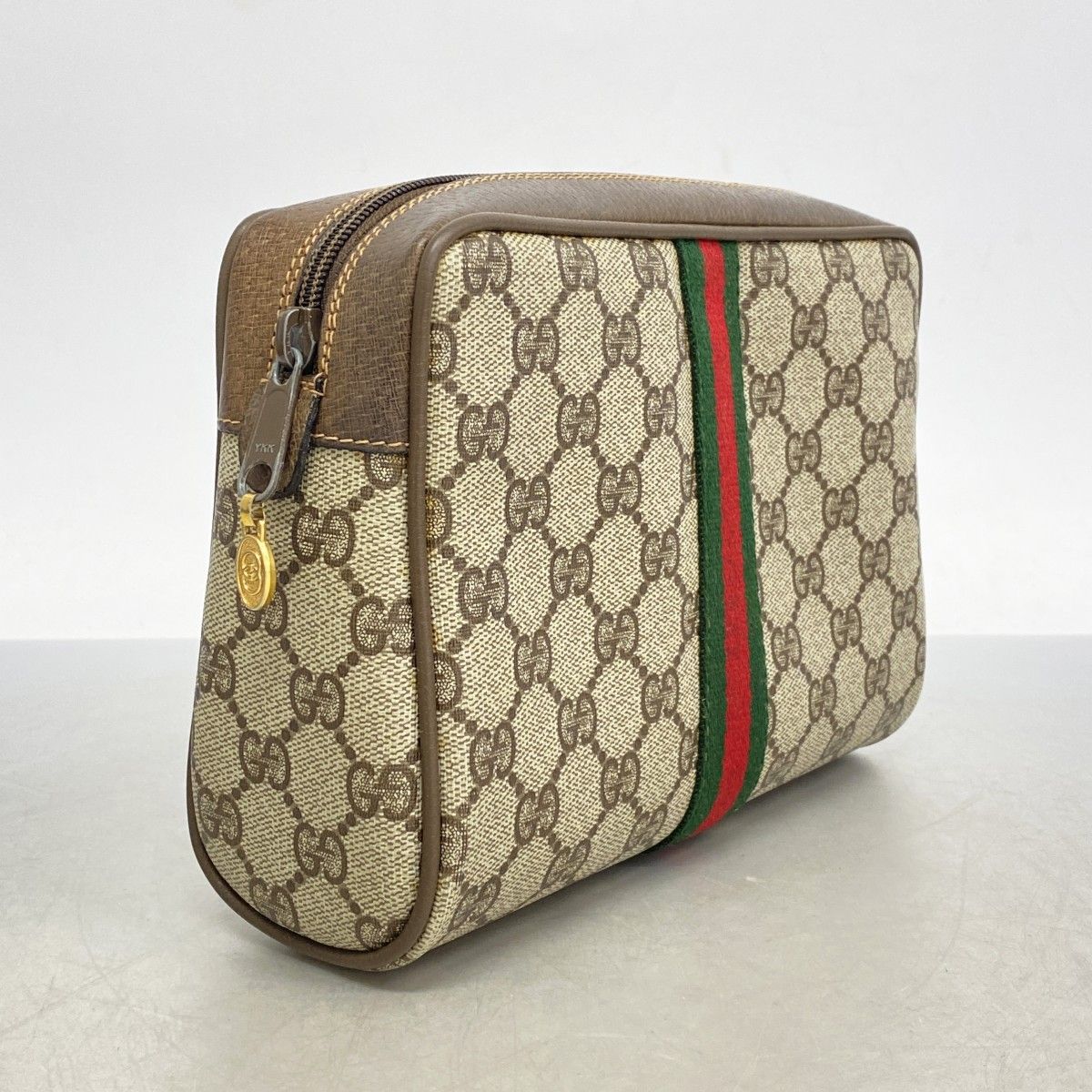 5id5605-h グッチ クラッチバッグ GGスプリーム シェリーライン 63 01 012 PVC ブラウン ゴールド金具 メンズ レディース ユニセックス