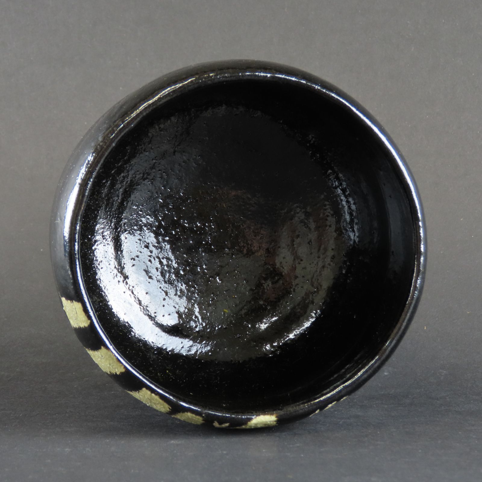 楽焼茶碗 美品 三代 佐々木松楽 真作保証 茶道具 森林文様 御題:森 黒