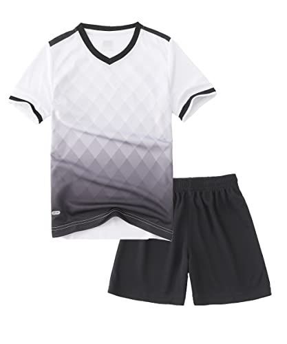 ホワイト_140 Regular [Hiheart] キッズ サッカージャージ フットサル 野球 ジュニア トレーニングウエア上下セット 親子お揃い 半袖 短パン ホワイト 140