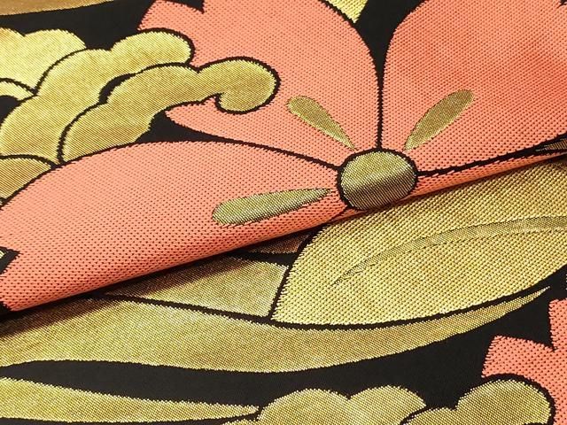 平和屋着物○織物一筋名門 織悦 全通柄 本袋帯 立波花文 黒地