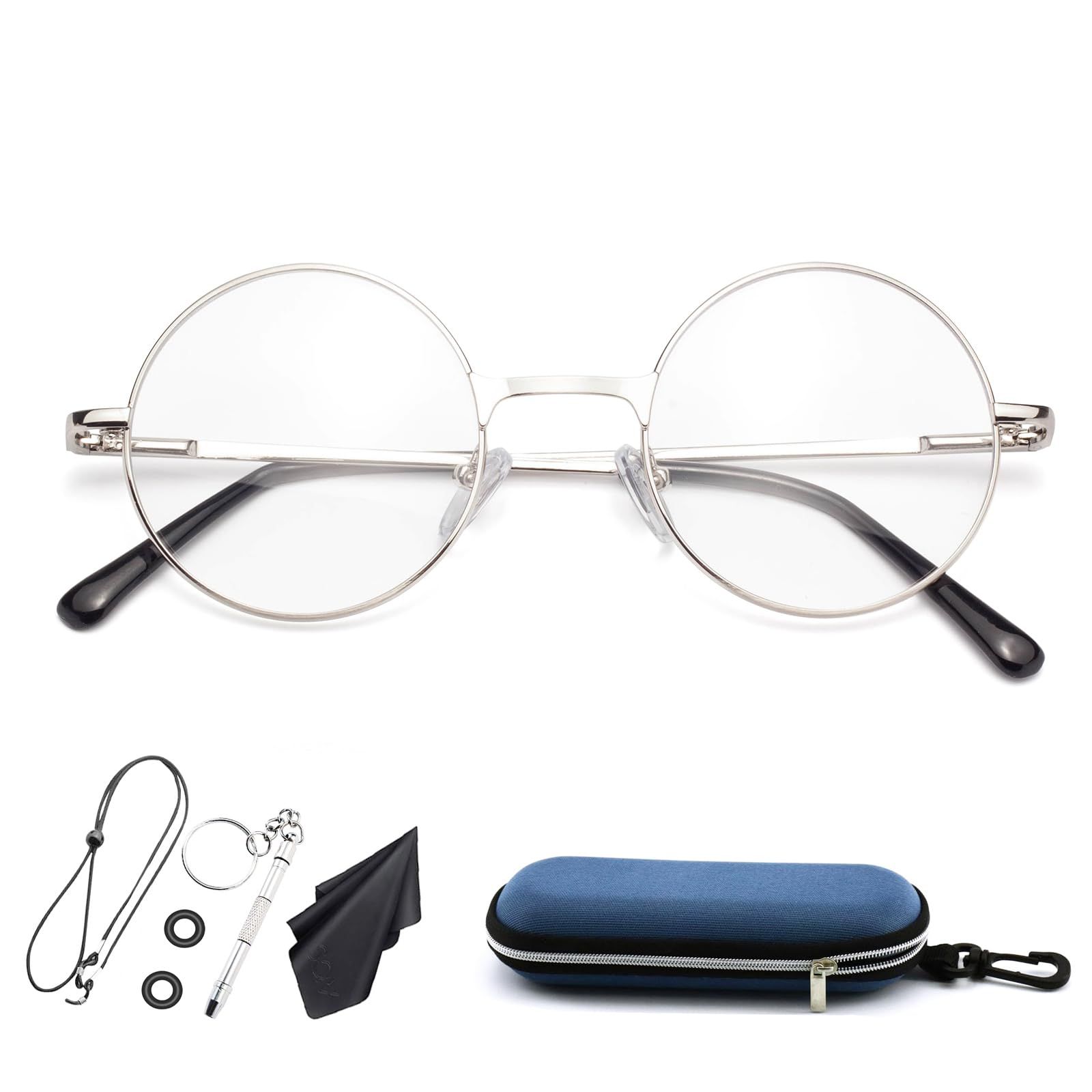 Soarea 拡大鏡メガネ型ルーぺ 丸ルーペメガネ ブルーライトカット眼鏡型ルーペ 拡大メガネ 拡大 眼鏡 軽量メガネ細かい作業 大きく見える 新聞 読書用ルーペ シルバー 1 0倍率