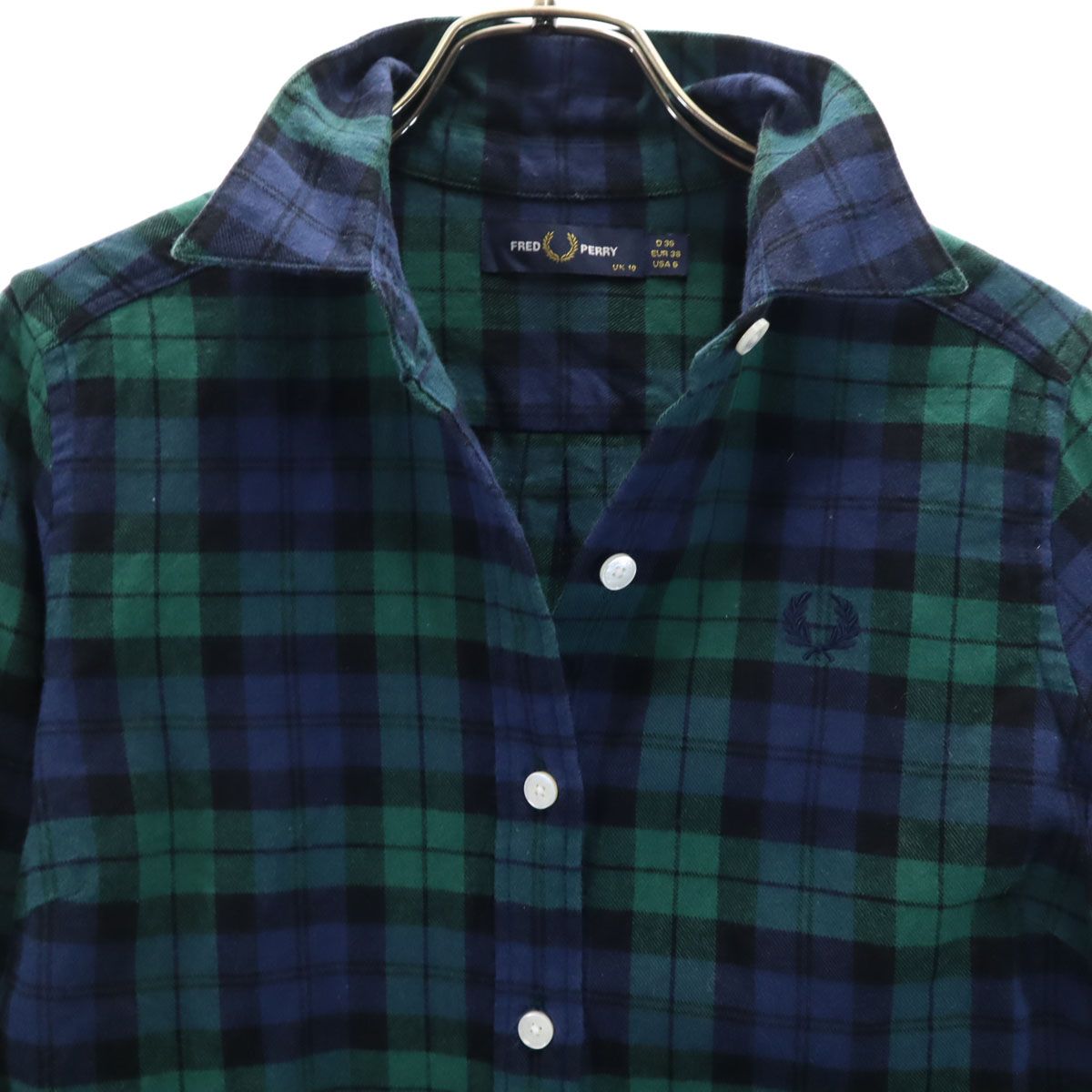 FRED PERRY フレッドペリー チェック柄 長袖 シャツ 10 グリーン系 