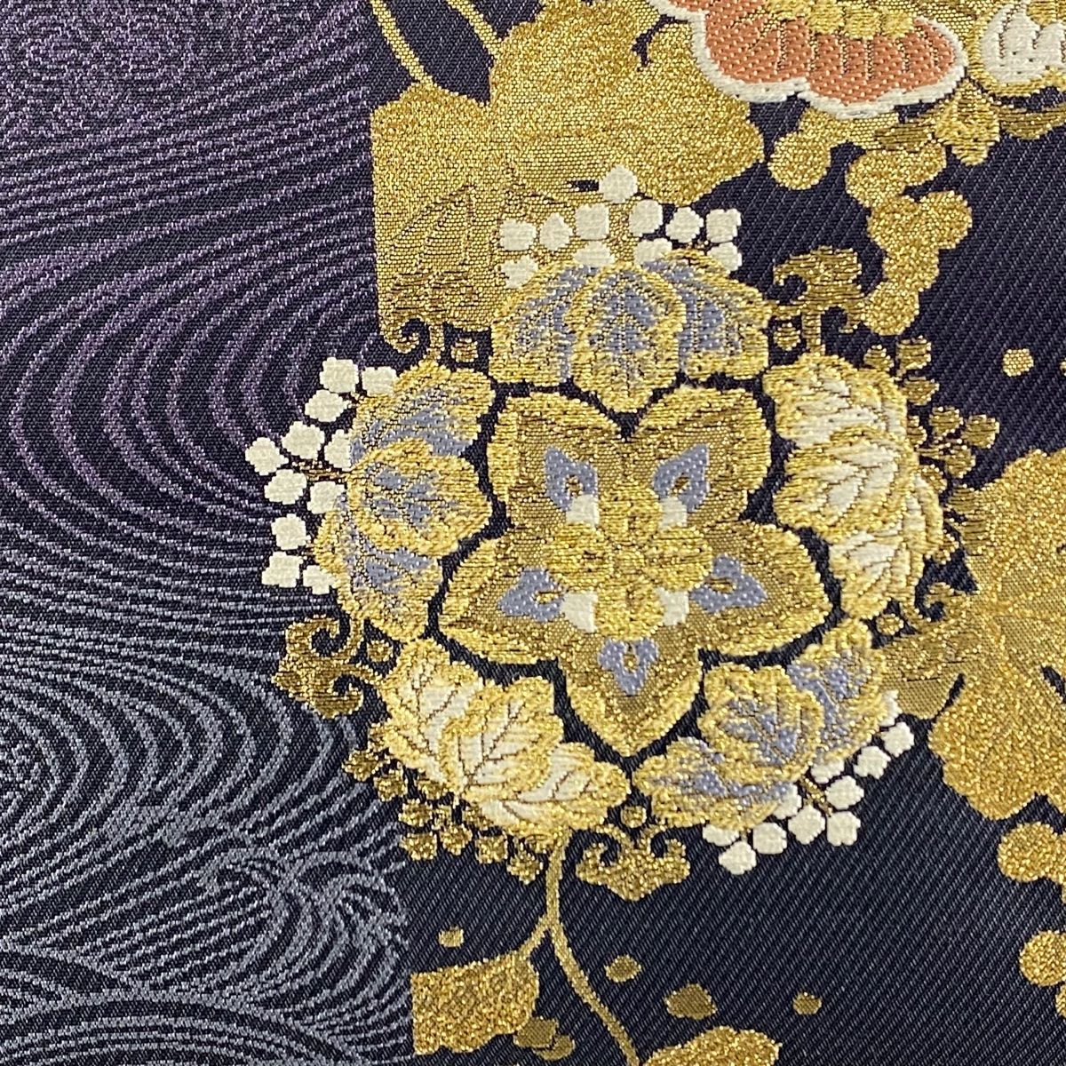 袋帯 美品 名品 じゅらく 落款 葡萄 松 金糸 箔 灰紫 六通 正絹