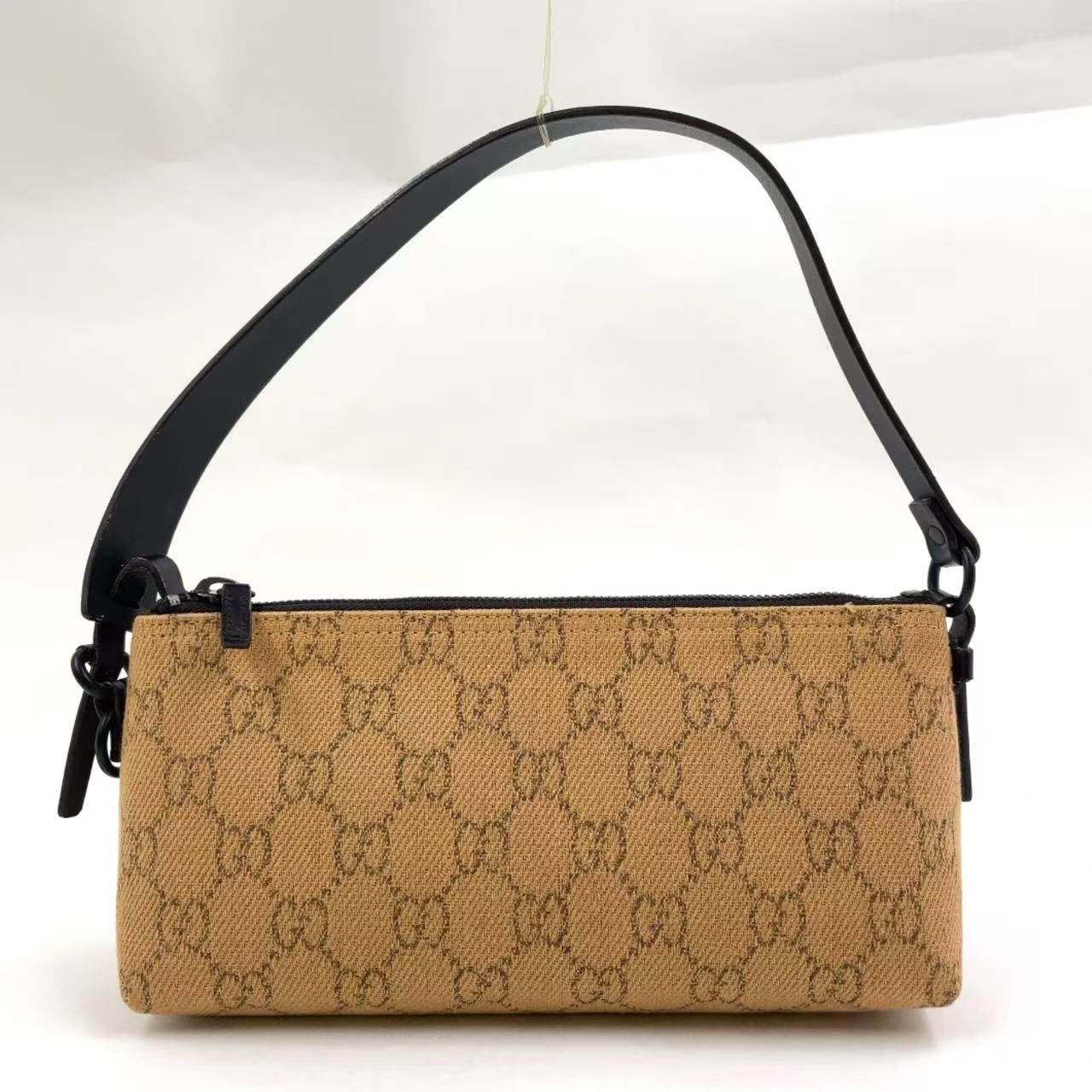 GUCCI ポーチ レザー×キャンバス ダークブラウン×ベージュ ハンドバッグ ブラック 103399