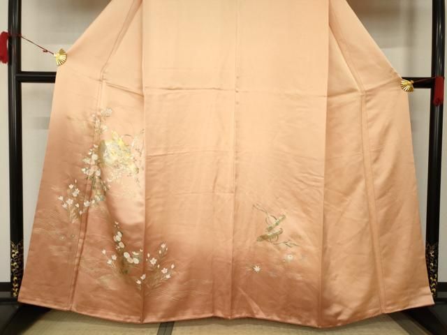 平和屋着物□訪問着 絵巻飛鶴花文 暈し染 金彩 正絹