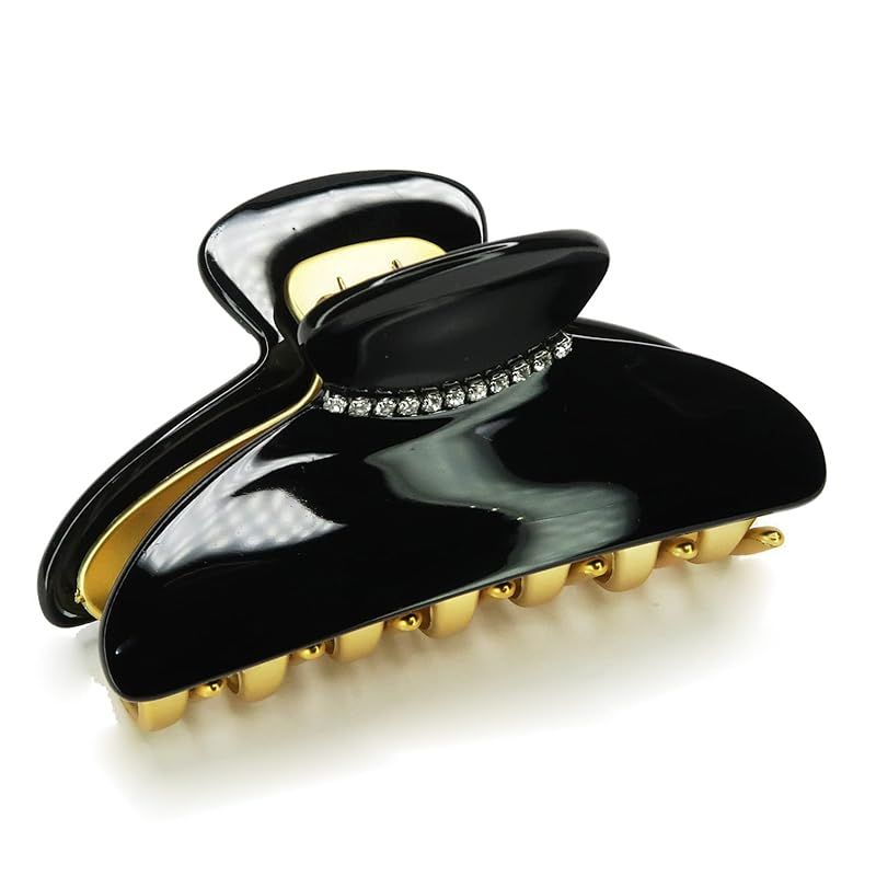 バンスクリップ Mサイズ ハイクラス アセテート ８３mm ポイントのラインストーンがワンクラス上の大人の女性を演出 ブラック