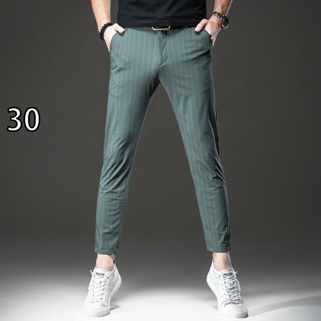 30 メンズ ファッション 服 オシャレ シンプル 大人 かっこいい 大きいサイズ ストリート 紳士服 夏 九分丈 パンツ 薄手 伸縮性 ストレッチ ストレッチ ビジネス スリムフィット ストライプ カジュアル
