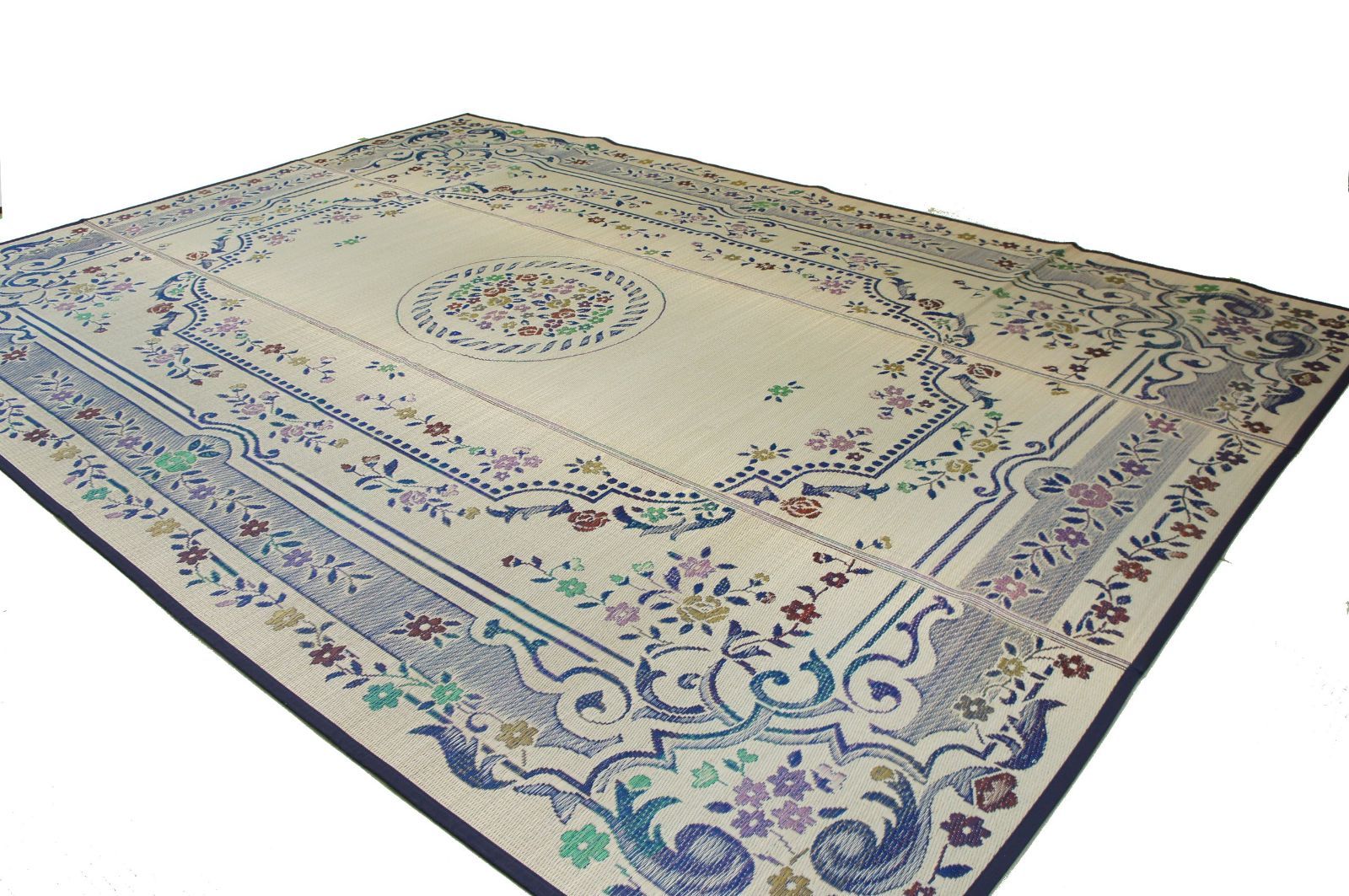 【数量限定】ブルー 58間6畳(約264X352cm) カーペット 裏貼り 花ござ 「涼百花」 柄上敷き 22322860 萩原