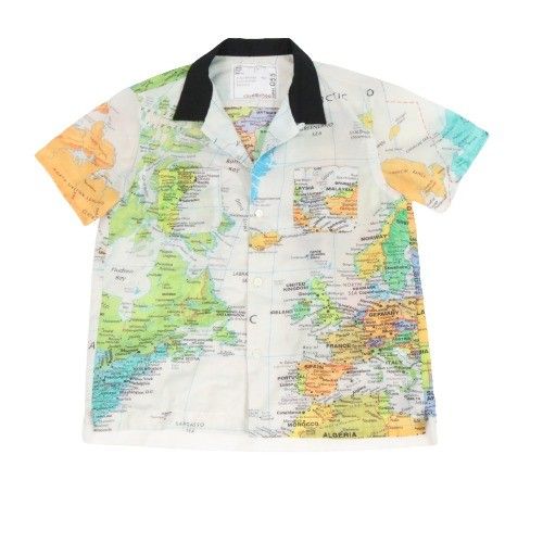 【中古A】sacai KIDS サカイ キッズ  6 150  キッズ シャツ 世界地図柄 オープンカラー 半袖シャツ ポリエステル 中古A 古着