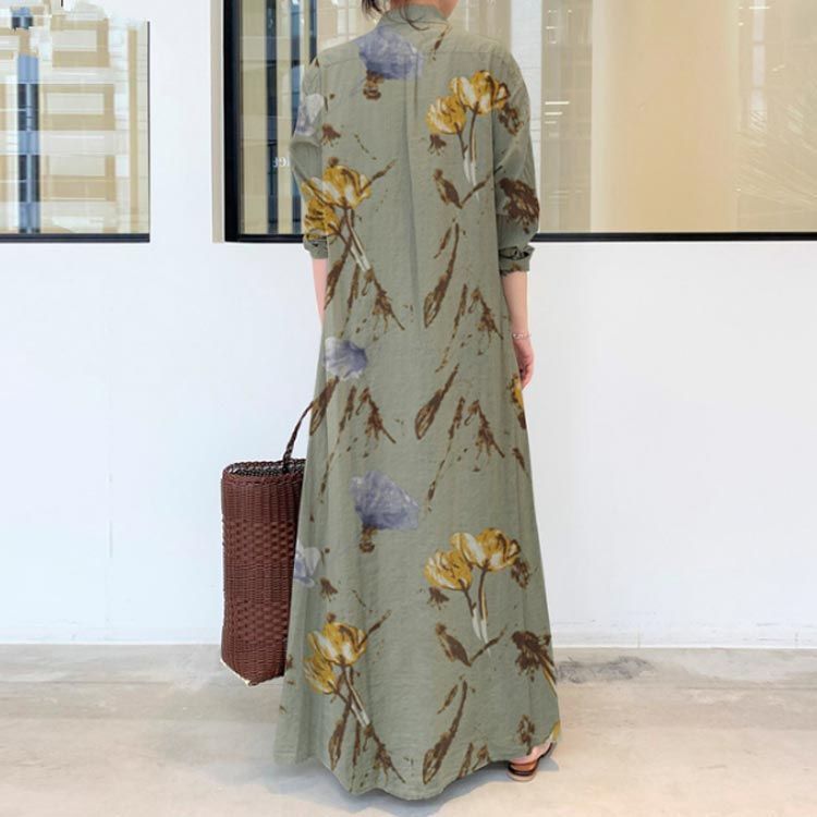 シャツ レディース ワンピース 花柄 春 夏 秋 シャツワンピース ロングシャツ きれいめ リネン 20代30代 麻混 大きいサイズ ゆったり 体型カバー 40代50代 シャツ レディース ワンピース 花柄 春 夏 秋 シャツワンピース