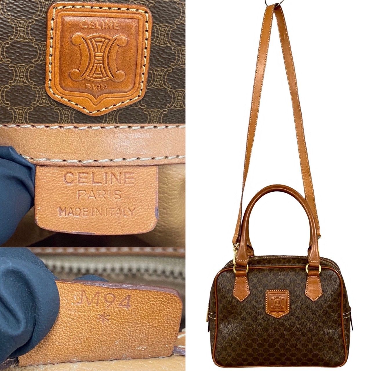 極 美品 CELINE セリーヌ マカダム ブラゾン レザー 本革 2way 