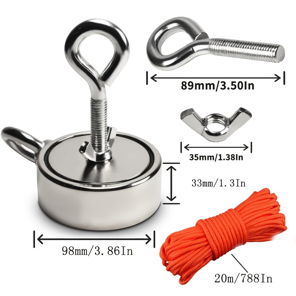 新着商品 816.47KG 両面マグネット釣りキット ケース付きネオジムN52マグネット 19.81メートルのロープ 手袋 グラップリングフックマグネット釣りキットが含まれていますcbz