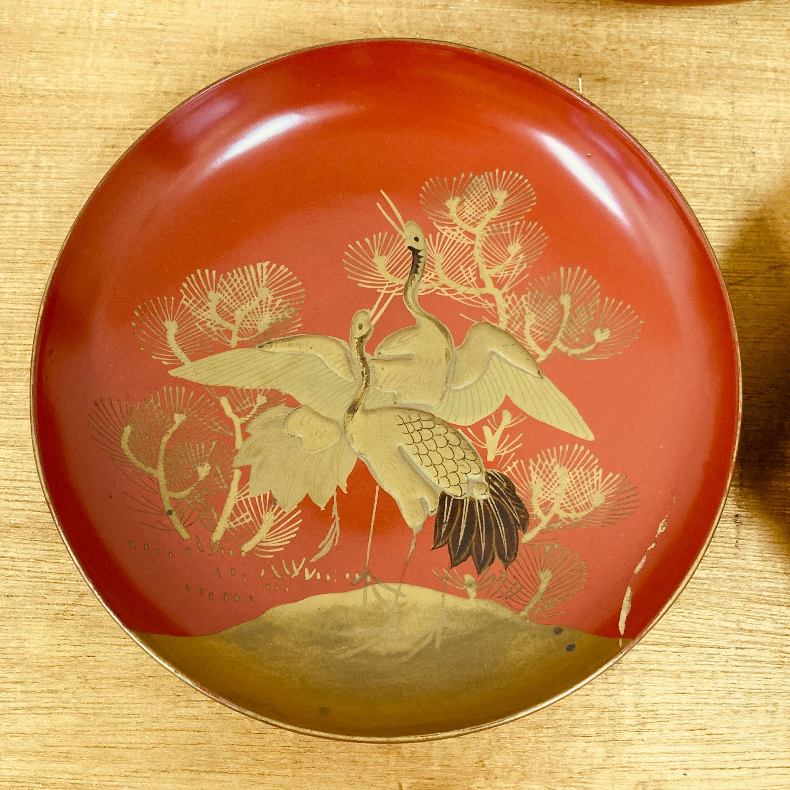 昭和レトロ 漆塗りの五組盃と杯台 「鶴に松」 祝盃 - メルカリ