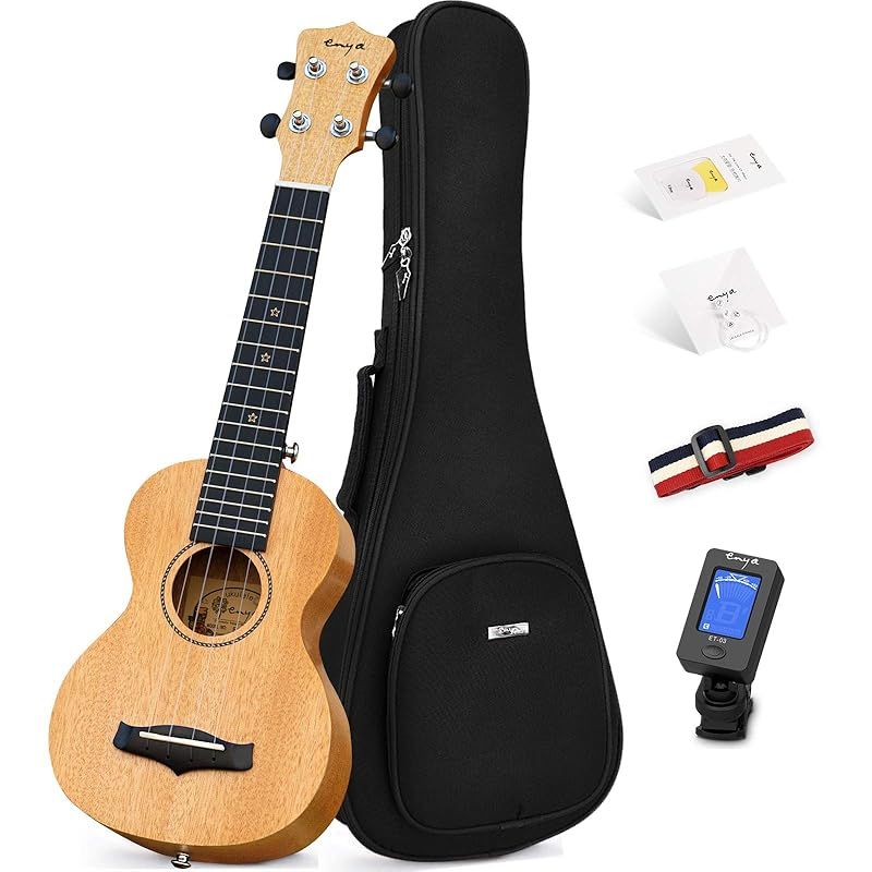 【使い勝手の良い】 ソプラノウクレレ ウクレレ セット6点 マホガニー単板ウクレレEnya EUS-25D ウクレレケース チューナー ウクレレ弦 ピック ストラップ付属 【特売バーゲン】