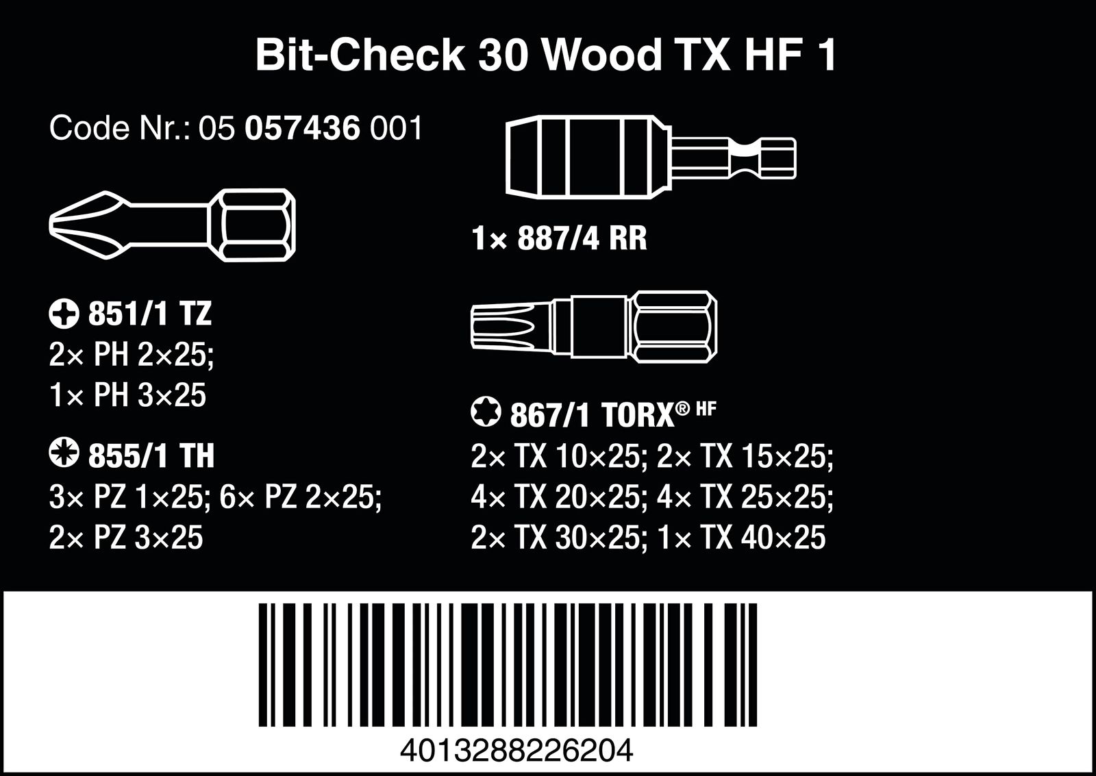 WERA ヴェラ 30本組 木工作業用ビットセット 057436