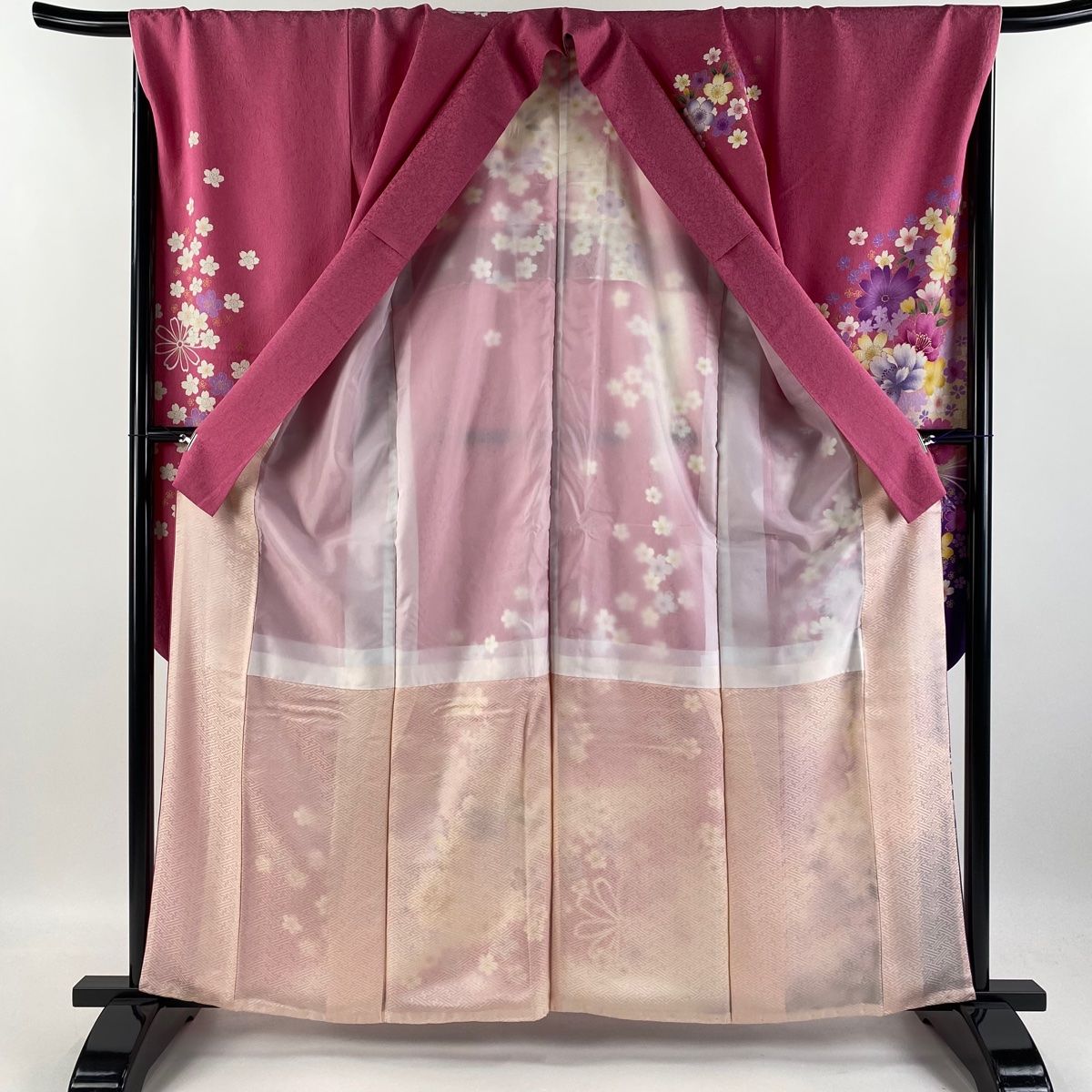 振袖 身丈161cm 裄丈69cm L 袷 袋帯フルセット 草花 金彩