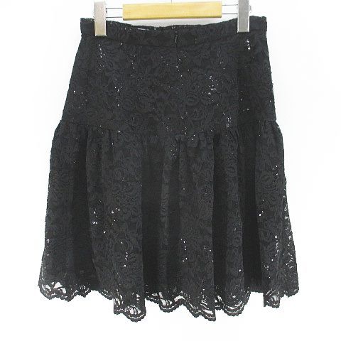 ブルーガール ブルマリン BLUGIRL BLUMARINE 総レース 膝丈 フ スカート スカート 40 黒系 ブラック イタリア製 刺繍 スパンコール 裏地