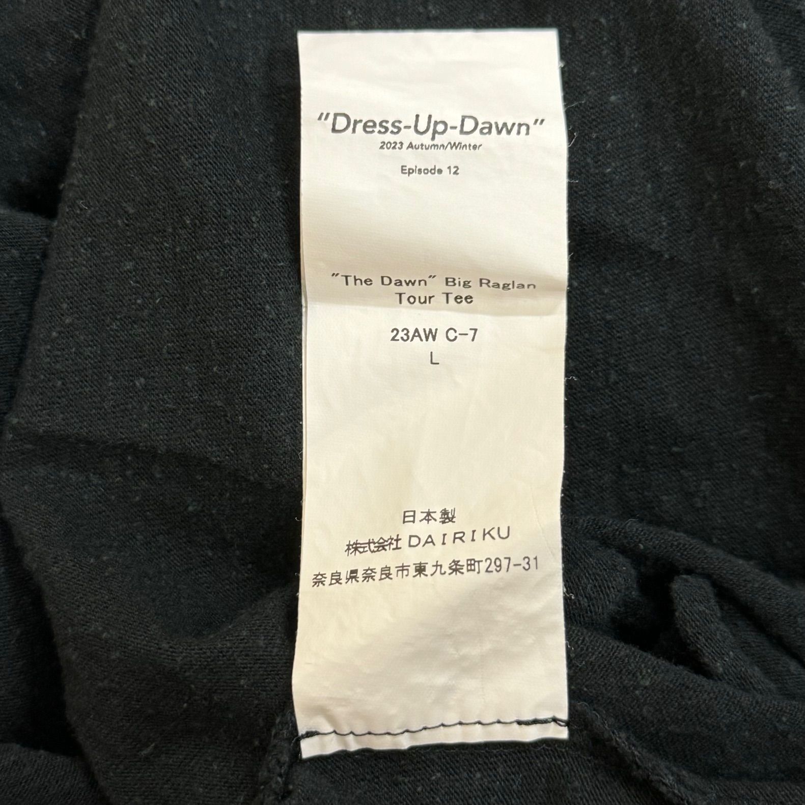 定価23100円 美品 DAIRIKU 23AW The Dawn Big Raglan Tour Tee 