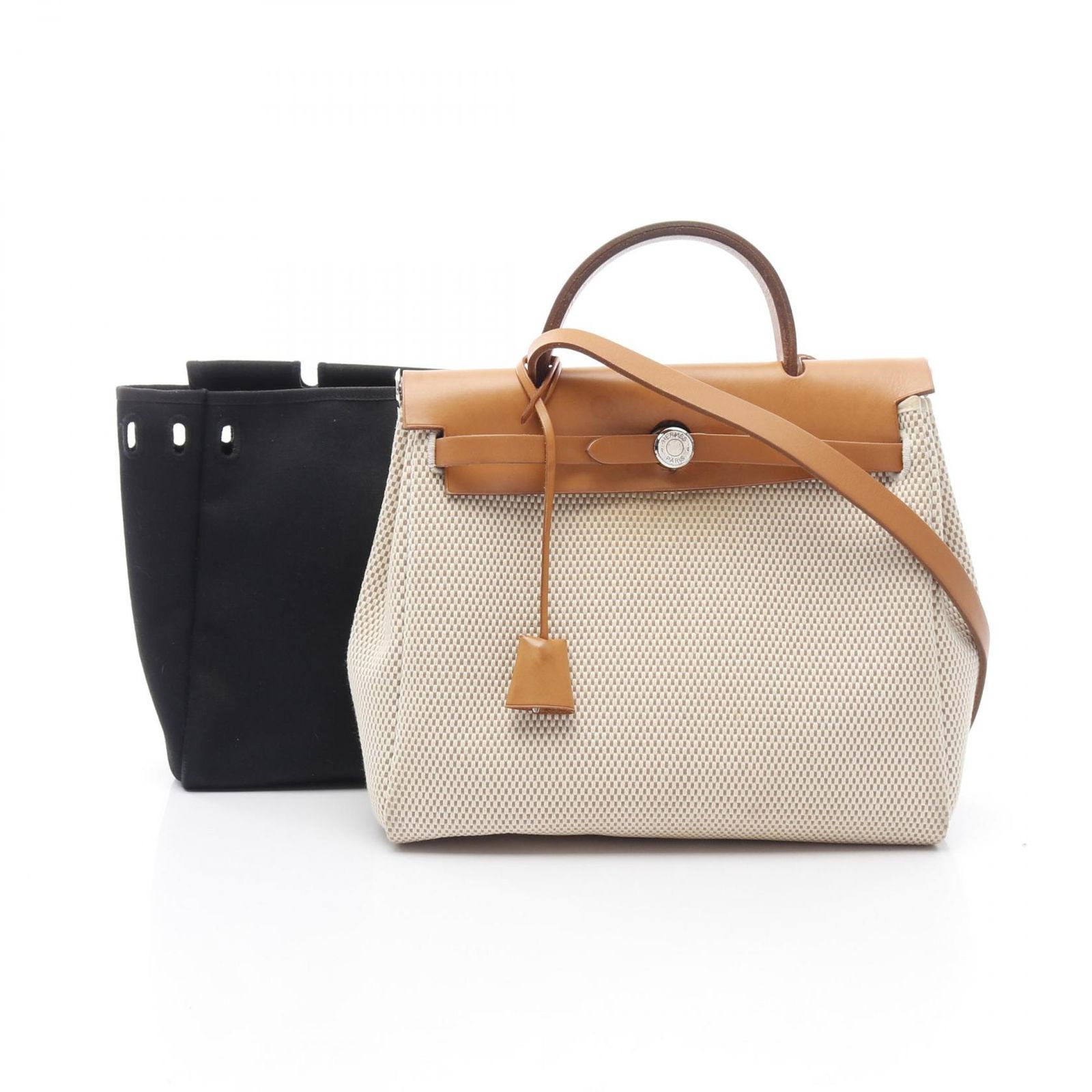 エルメス HERMES ハンドバッグ エールバッグPM ベージュ|ブラック レザー エールバッグPM レディース Used B