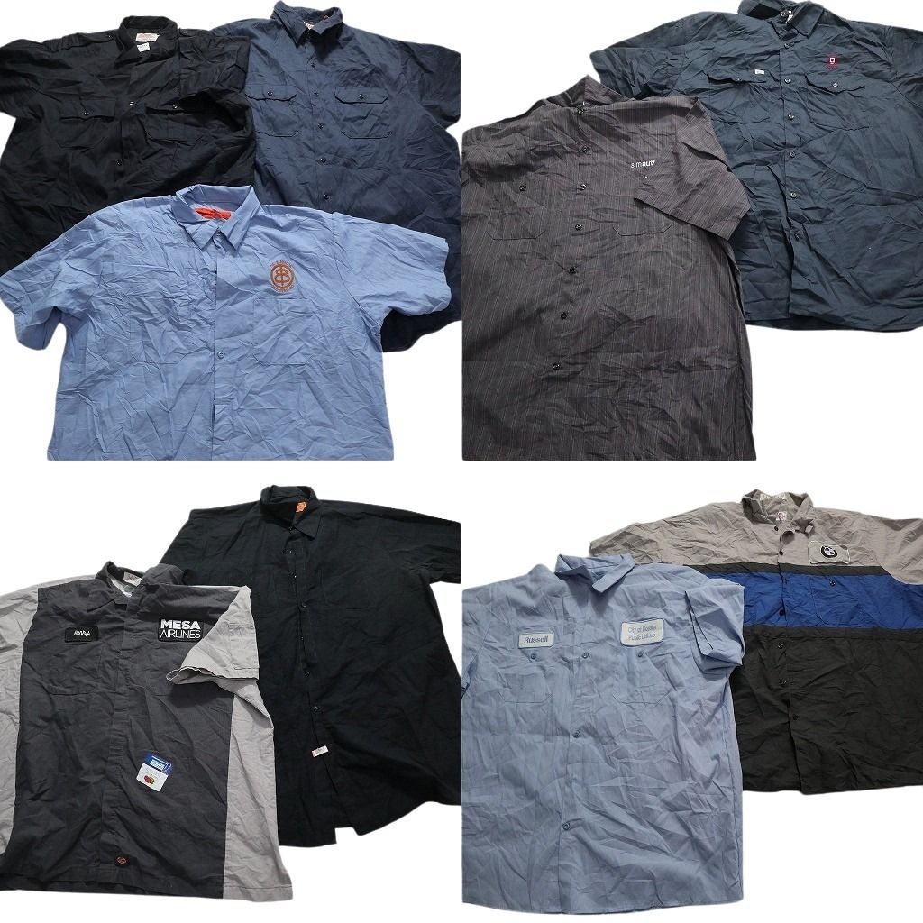 古着卸 まとめ売り ワークシャツ 半袖シャツ 9枚セット (メンズ XL /2XL /3XL ) ボックスカット ワンポイント ワッペン  古着 MZ8520