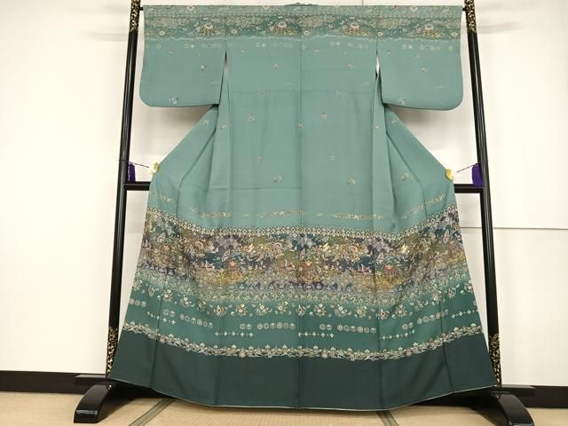 平和屋着物○訪問着 更紗花鳥文 花喰い鳥 暈し染め 金彩 正絹 逸品