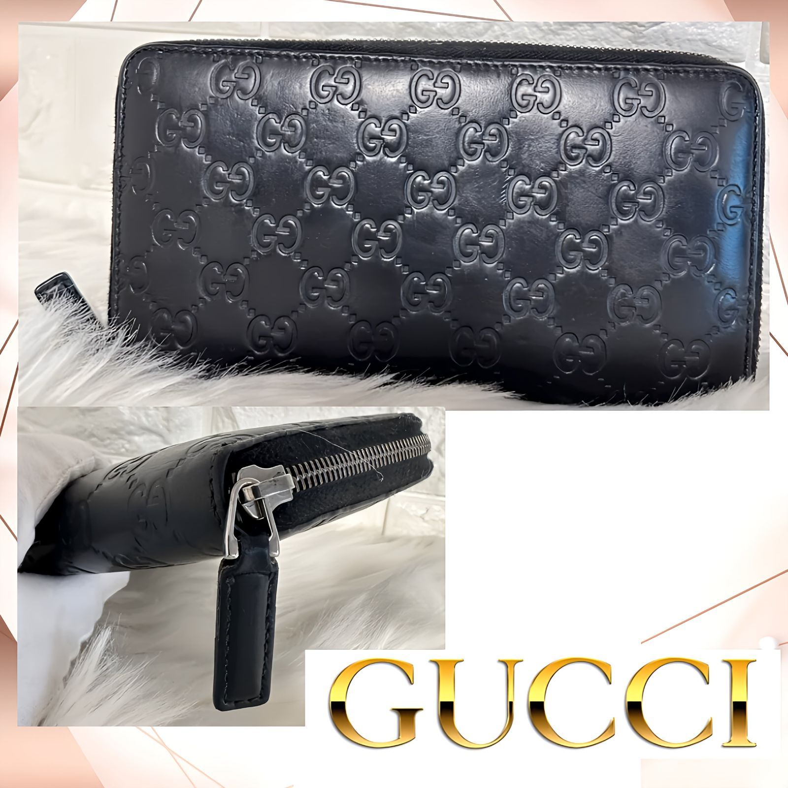 グッチ シマ ラウンドファスナー GG柄 長財布 ブラック グッチシマ グッチ財布 GUCCI ラウンドファスナー長財布 メンズ